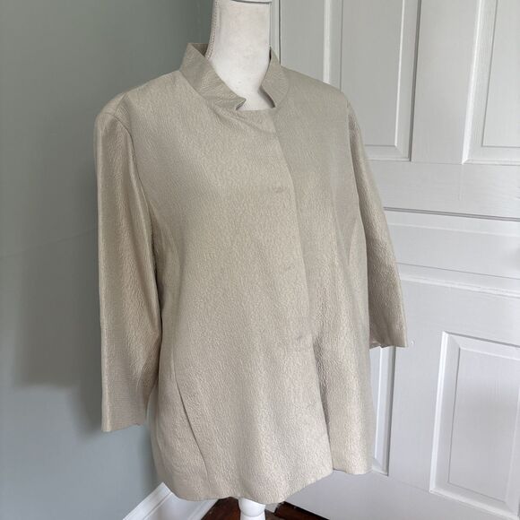 Eileen Fisher Woman 100% silk Metallic Gold  blazer jacket Plus size 1X - Picture 1 of 6